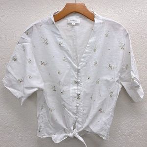 Boheme White Floral Print Button front Linen Blend Top S
